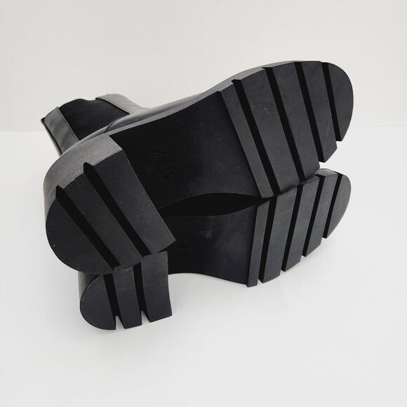 Zara Black Faux Leather Chelsea Boots Chunky Platform Ankle Boot Round Toe Sz 9 - Picture 6 of 9